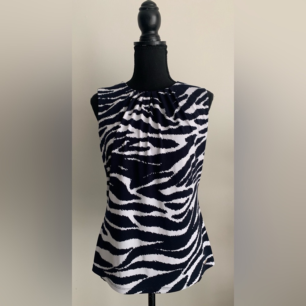 Calvin Klein Navy Blue and White Patterned Top